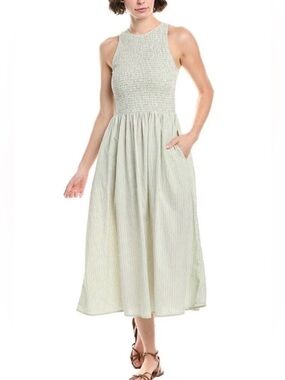 Madewell Light Sage Green Striped Midi Dress